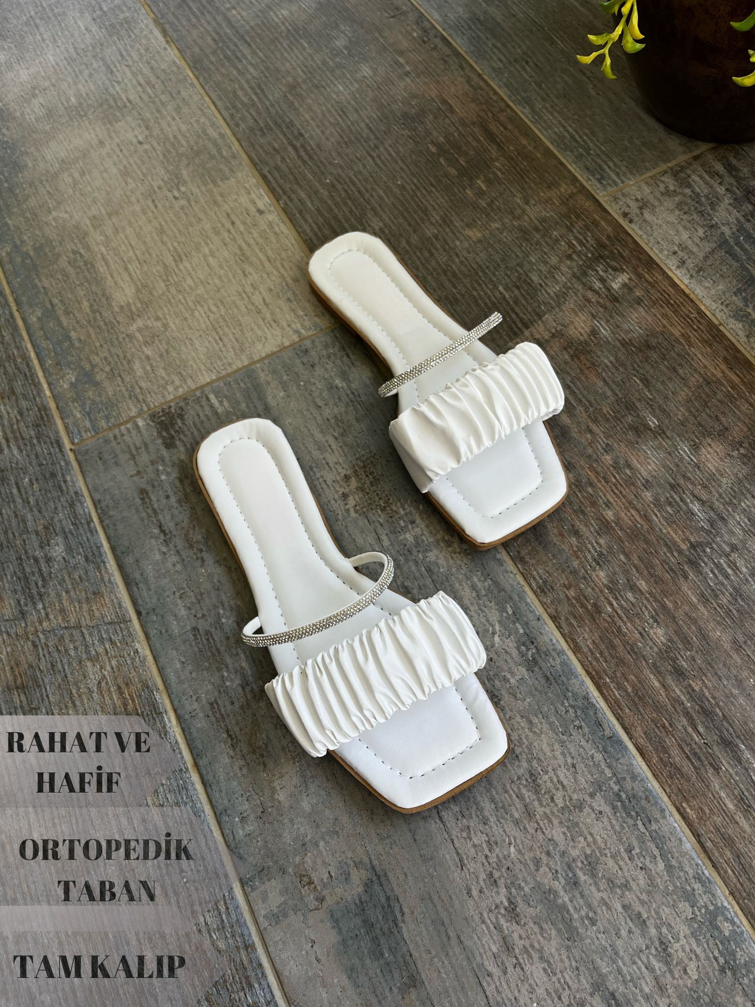 Barbara Model Taşlı Zarif Ortopedik Taban Kadın Terlik